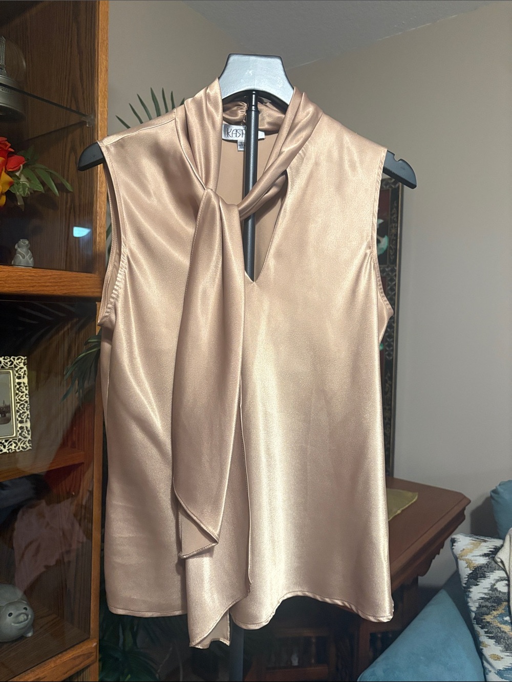 Sleeveless Satin Tie-Neck Top